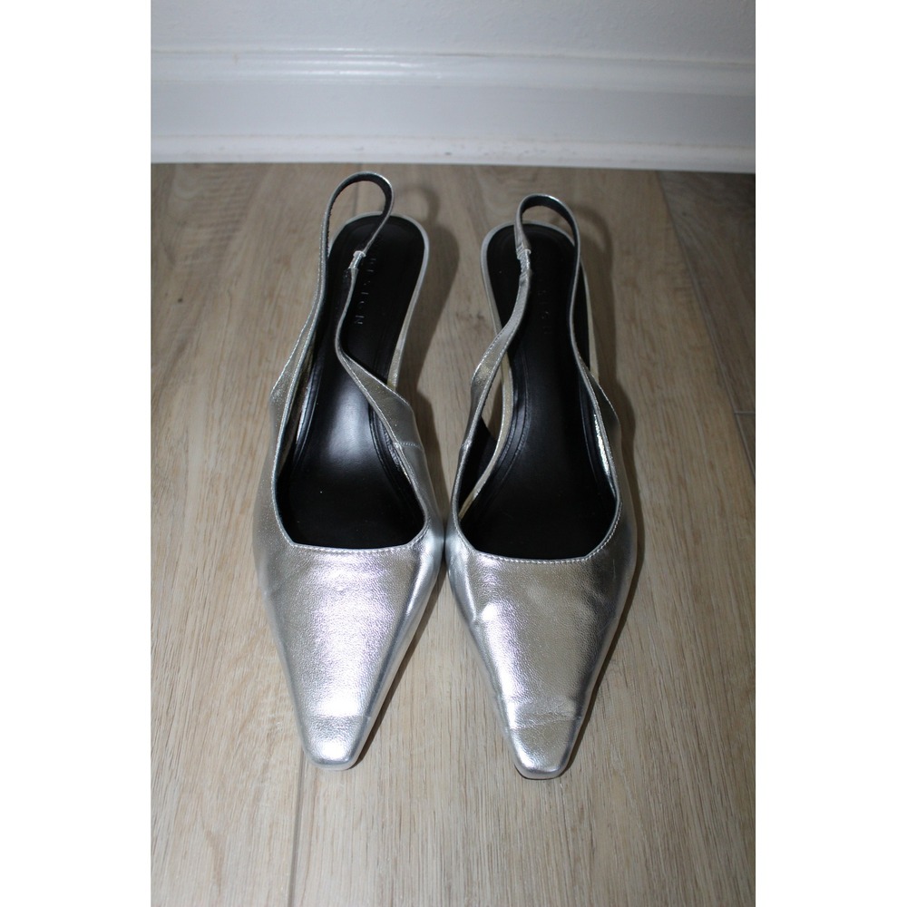 ASOS DESIGN Women's Silver Metallic Pointed Toe Slingback Kitten Heels Size 10
